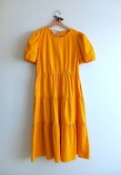 C&A DŁUGA ŻÓŁTA SUKIENKA BUFIASTE RĘKAWY BOHO FALBANKI M/L