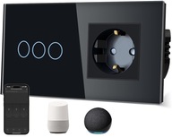 Gniazdo z inteligentnym przełącznikiem WiFi Panel szklany Kolor Czarny