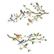 NAKLEJKI NA ŚCIANĘ - GAŁĄŹ Z KOLOROWYMI PTAKAMI ZIELONE LIŚCIE