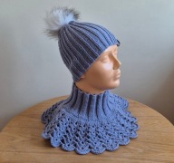 Jasnofioletowy damski komplet: czapka + golfiak - HANDMADE