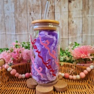 Kubek szklanka z bambusową pokrywką i słomką 500 ml handmade prezent love