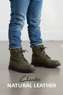 Clarks Heath Chard botki trzewiki sznurowane oliwkowe skórzane rozm. 29