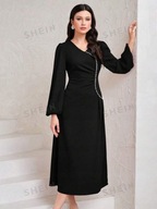 Tanio !_NOWA czarna WYSZCZUPLAJĄCA sukienka maxi_bogate HAFTY perłami_r.44