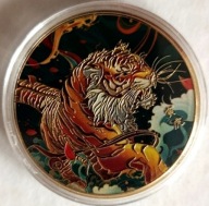 TYGRYS, PRZEPIĘKNY ZŁOCONY NUMIZMAT, 43 MM, KOLOR !!!