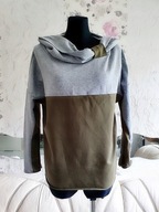 BLUZA SWETER Z KAPTUREM KHAKI KOŁNIERZ KOŁNIERZEM DWUKOLOROWA MIŁA