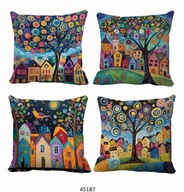 Poszewki na poduszki 4szt 45x45cm kolorowe kwiaty witraż 45227