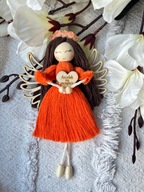 Anioł Stróż pomarańczowy Makrama Aniołek na szczęście lalka na prezent