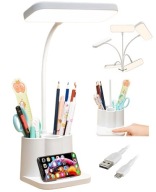 Lampka biurkowa szkolna biurowa LED USB organizer biała dotykowa 3 tryby