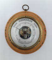 Okrągły Barometr - drewno, metal, szkło - vintage Barigo - bardzo ładny