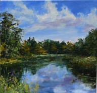 Jeziorko" obraz olejny na płótnie 30x30cm , oryginał Garncarek Al,,,
