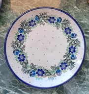 Talerz deserowy ceramika Bolesławiec 19 cm kwiaty niebieskie