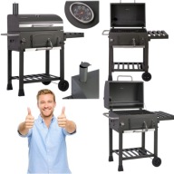 GRILL WĘGLOWY OGRODOWY DUŻY ŻELIWNY Z POKRYWĄ ZAMYKANY TERMOMETR RUSZT