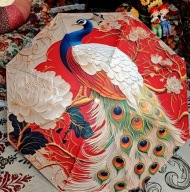 PARASOL PARASOLKA PAW PAWIEM PTAKIEM KOLOROWA ORIENTALNA ORNAMENT ANIME