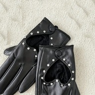 Rękawiczki rękawice damskie pięciopalczaste ekoskóra serce cyrkonie glamour