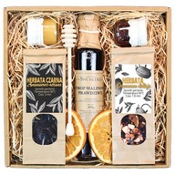 BOX PREZENTOWY ZESTAW HERBATA MIÓD SYROP KRAFTOWY NA ŚWIĘTA URODZINY