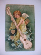 ZAGINIONY ŚWIAT AMOREK Z KOŁCZANEM i GITARĄ przedw. POCZTÓWKA WYTŁACZANA