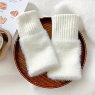 RĘKAWICZKI ocieplane zima vintage RETRO odkryte palce mitenki BIAŁE GŁADKIE