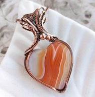 Wisior serce z agatem, miedziany naszyjnik wire wrapping, prezent dla żony