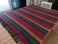 TKANY WEŁNIANY KILIM KAPA NARZUTA PLED KOC PASIAK FRĘDZLE 140 x 157 WZ
