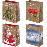 Torebki ozdobne 10 szt. T-4 KRAFT – świąteczny zestaw 16×24×7,5 cm