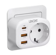 LENCENT gniazdko ładowarka 4 w 1, 2x USB-A, 1x USB-C Pd, wtyk UE/PL