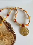 Naszyjnik handmade Złote Słońce Bóg Słońca agat