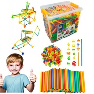 KLOCKI SŁOMKI KONSTRUKCYJNE DUŻY ZESTAW dla dzieci PATYCZKI 1200EL Rurki