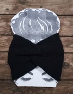 Czarna opaska turbanowa – miękka, ciepła, Handmade Jesień, Zima