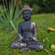 Figura Medytujący Budda z Podstawką – Złoto-Czarny, 30 cm, Sztuczny Kamień