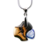 Wisiorek agat niebieski i dąb - handmade, pirografia, prezent, dla niej