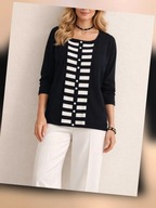 Sweter granatowy w białe pasy z guziczkami roz.44/46