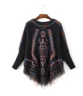 SWETER AZTECKI FRĘDZLE PERU HAFTOWANY ETNO FOLK