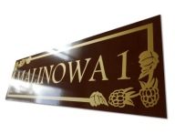 METALOWY dekoracyjny numer domu tabliczka adresowa z malinami owocami 50x15