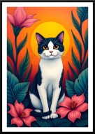 A2 KOLOROWY OBRAZ PLAKAT Z KOTEM, UROCZY KOT NA TLE ZACHODZĄCEGO SŁOŃCA