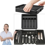 REGULOWANY WKŁAD DO SZUFLADY ORGANIZER NA SZTUĆCE DO KUCHNI XXL CZARNY