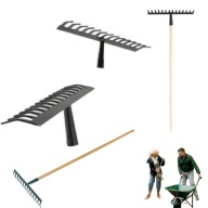 GRABIE METALOWE DO LIŚĆI TRAWY OGRODOWE Z TRZONKIEM DREWNIANYM GRABKI