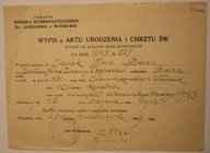WYPIS Z AKTU URODZENIA i CHRZTU ŚW. - WARSZAWA 1943 ROK