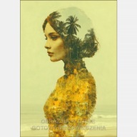 Kobieta portret głowa abstrakcja palmy plaża obraz na płótnie 55x80 żółty