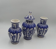 Zestaw komplet 3 wazonów - Blue Delft - 30cm - kobaltowe śliczne wzory