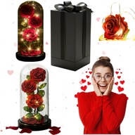 WIECZNA RÓŻA PREZENT NA WALENTYNKI RÓŻA W SZKLE BUKIET SWIĘCĄCA LAMPA