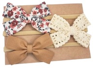 Opaski kokardki komplet dla dziewczynki brązowa kwiatuszki i koronka