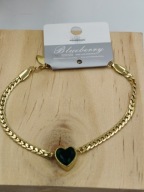 Blueberry złota bransoletka damska Stal 316L Pancerka Serce szmaragdowe