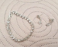 KOMPLET BRANSOLETKA KOLCZYKI diamenty diamentami cyrkoniami serce sercem