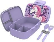 Lunchbox śniadaniówka dla dzieci z przegródkami sztućcami fioletowa