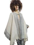 PONCZO WEŁNIANE PELERYNA ciepła z frędzlami oversize