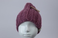 Wełniana czapka Eskimo - rękodzieło, S, stary róż, ciepła, gruba