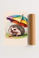 Plakat bez ramy 50x70cm Jeż pod parasolem Zwierzęta Jesień Humor Design Hit