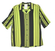 COLLUSION_Piękna KOSZULA_czarna seledynowe paski 100% wiskoza IDEALNA_L