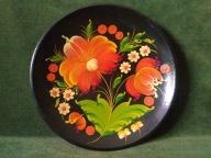 Chochłoma - stary ręcznie malowany drewniany talerz rosyjski