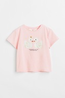 H&M Dżersejowy top jasnoróżowy 134/140 łabędzie z tiulem